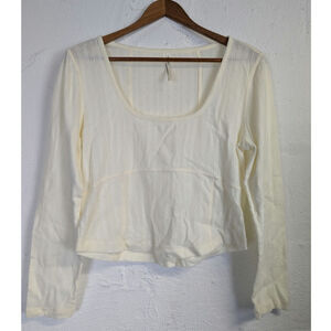 By Anthropology Cropped Long Sleeve T Shirt Cream Feminine Pointelle Size Large